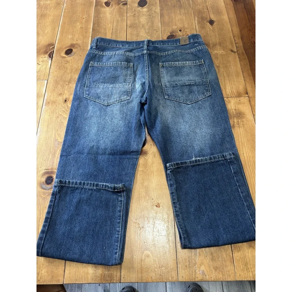 EMCEE Premium Denim Men's Jeans W36 L32 Blue Relaxed Fit Button Fly Distressed